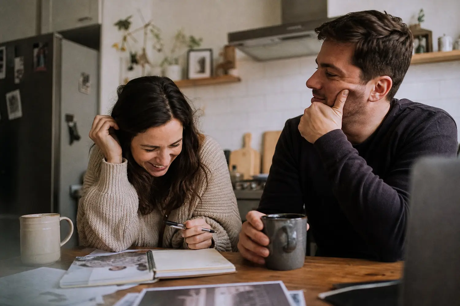 Couple reviewing their guest list together