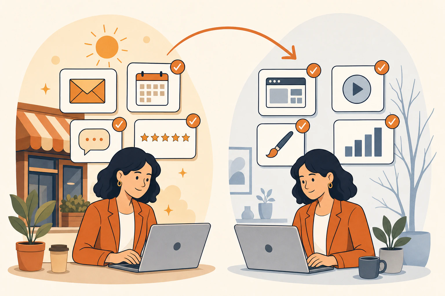 The same block of virtual assistant hours pointed at bookings and inbox work through summer, then at website, video and design projects once the Ashland season winds down