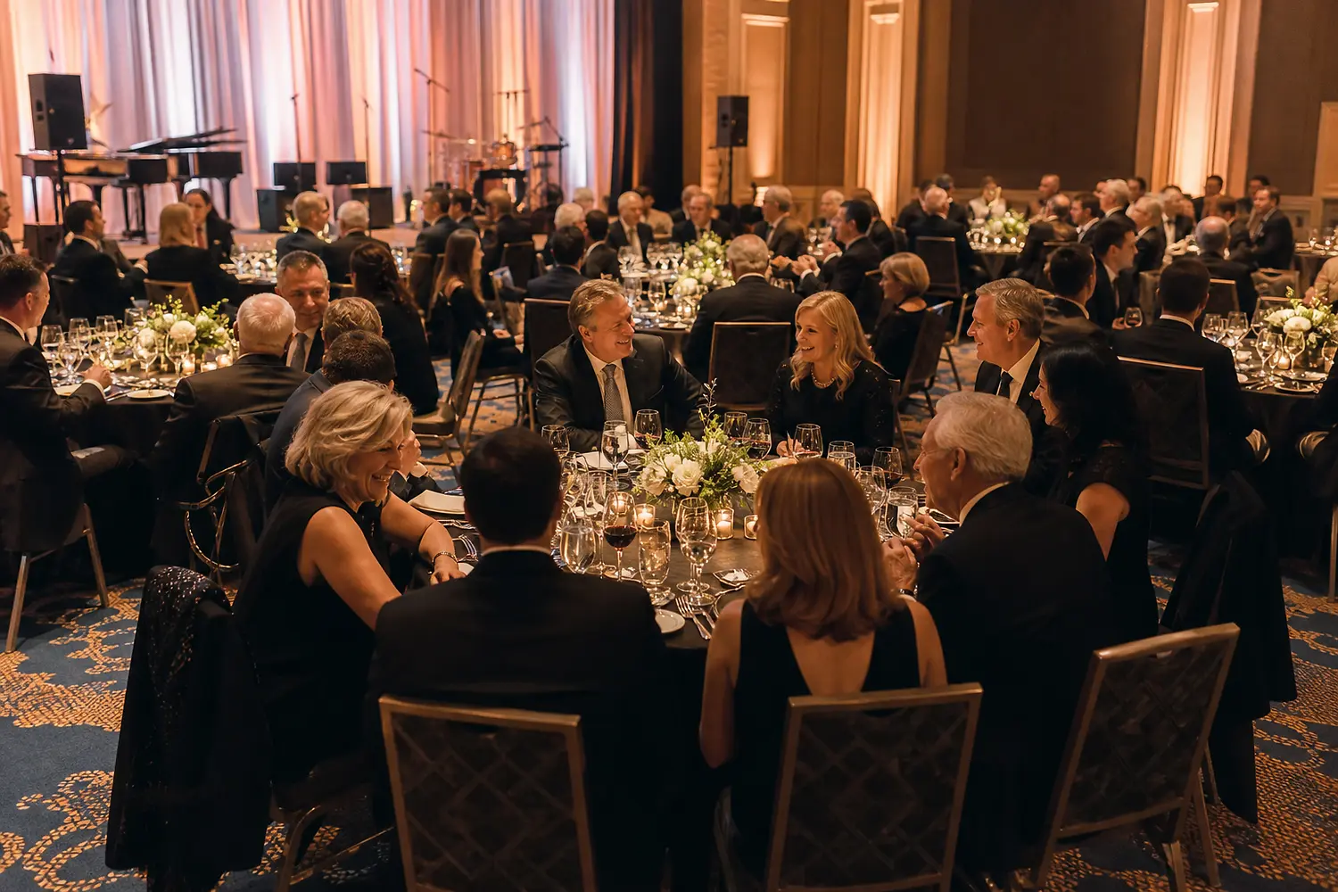 Guests at an elegant gala dinner